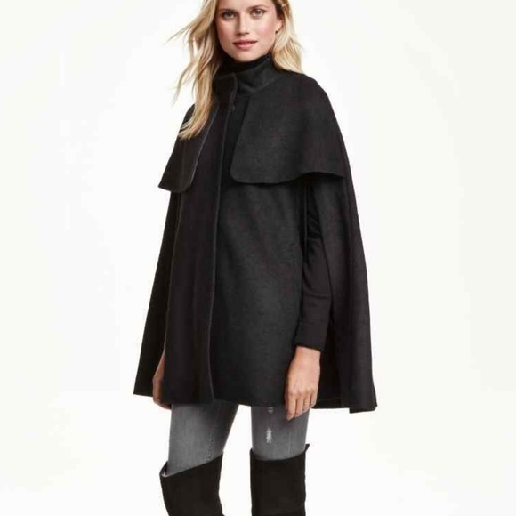 Hm Wool Blend Cape Jacket Coat Black 